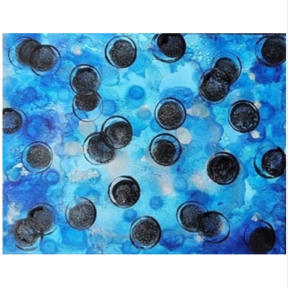 Hand Crafted Black and Blue Abstract Design 11x14 Inches Canvas Painting - Picture 3 of 4